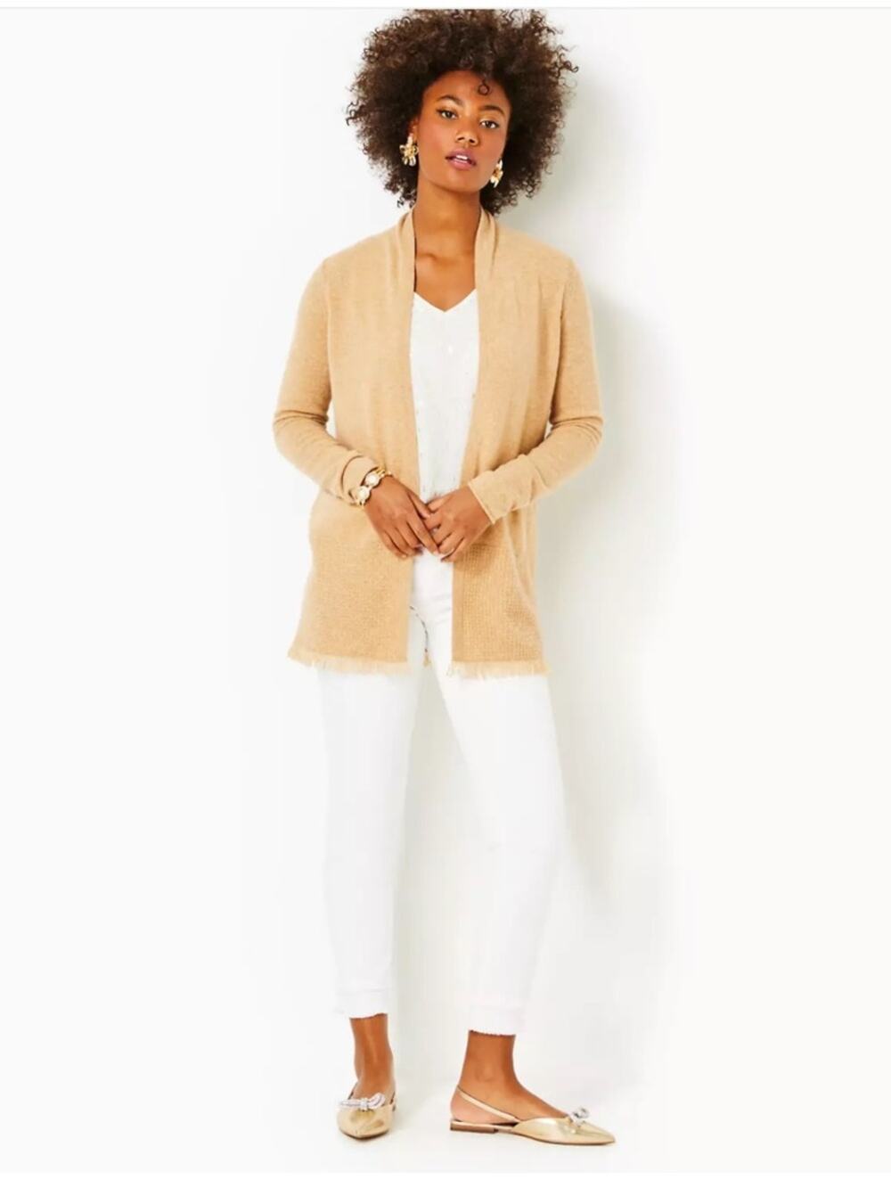 LILLY PULITZER Noble Cashmere Cardigan Color: Heathered Rattan - SIZE L - LARGE